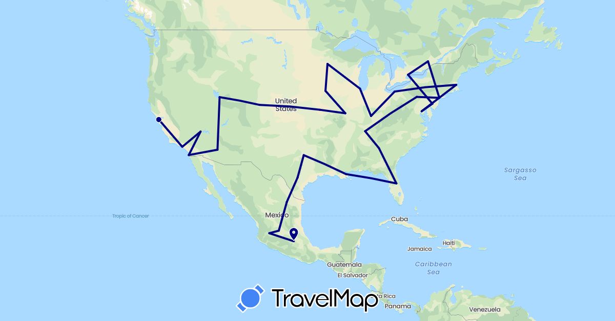 TravelMap itinerary: driving in Canada, Mexico, United States (North America)